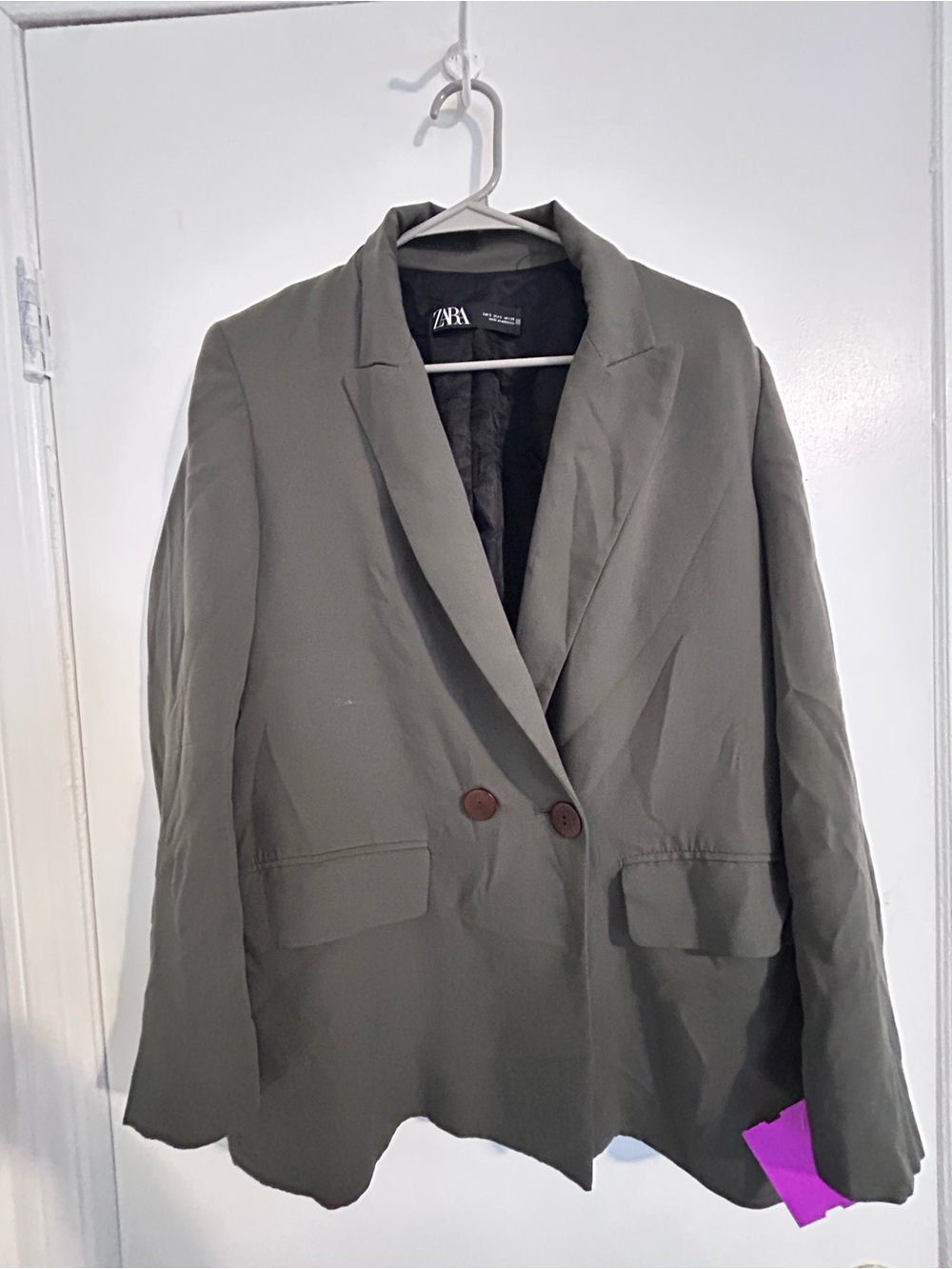 Zara Olive Blazer with Double-Breasted Buttons